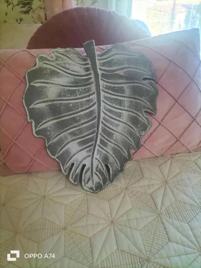 Bandeja Hoja Metal Piedra Gris Blanco