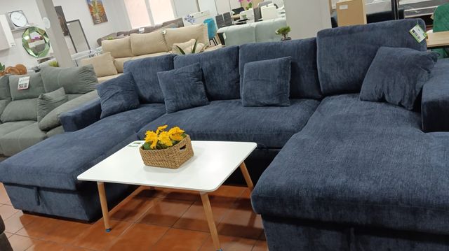 Sofá Chaise Longue Azul con Arcón