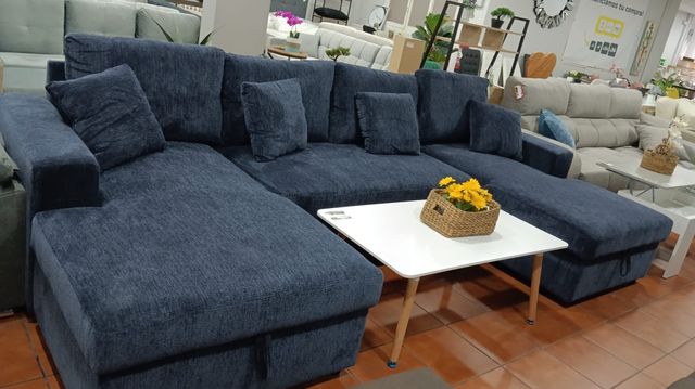 Sofá Chaise Longue Azul con Arcón