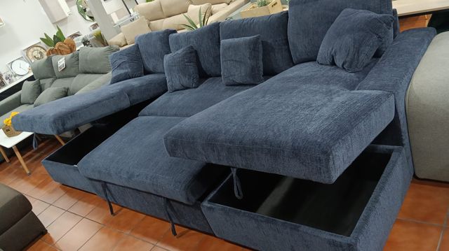 Sofá Chaise Longue Azul con Arcón