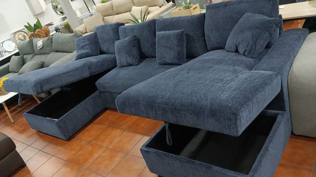 Sofá Chaise Longue Azul con Arcón