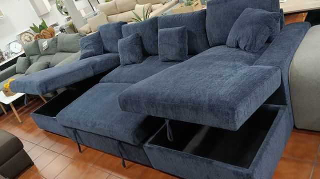 Sofá Chaise Longue Azul con Arcón