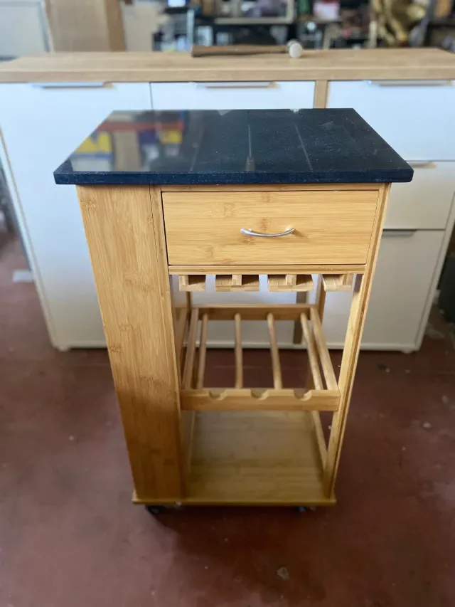 Carrito Auxiliar Cocina Bambú y Piedra