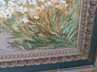 Cuadro decorativo con marco dorado y verde