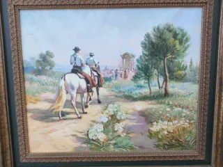 Cuadro decorativo con marco dorado y verde