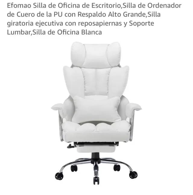 Silla de Oficina Efomao Blanca Cuero PU