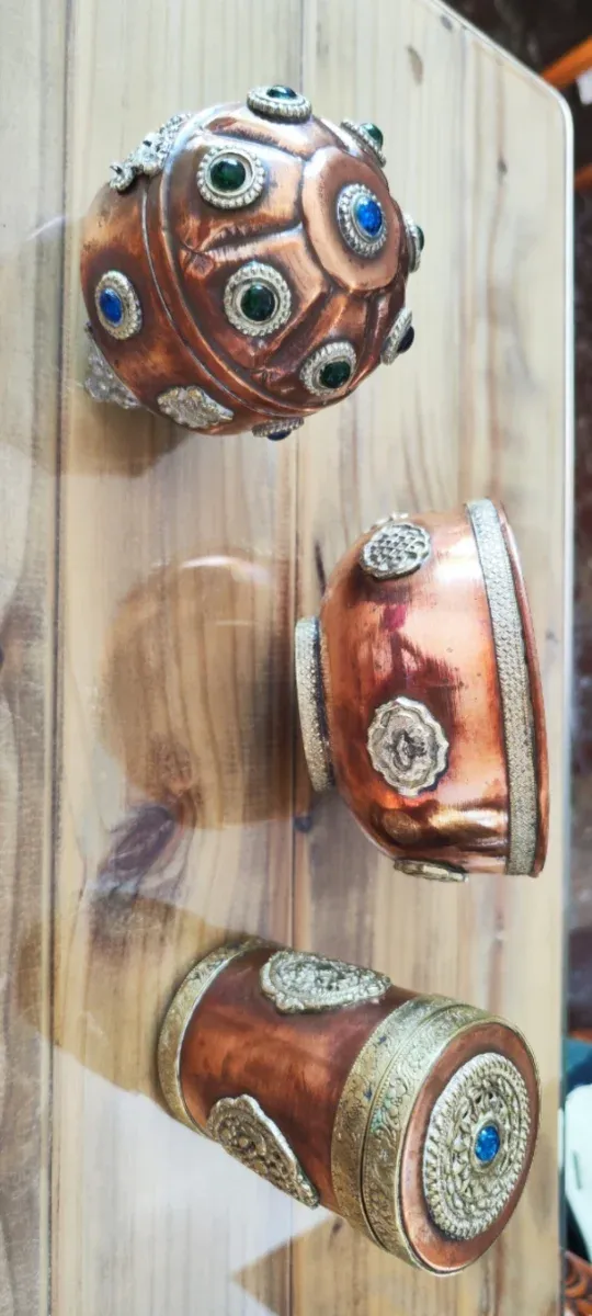 Juego 3 piezas cobre grabado