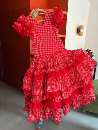 Traje Sevillana Rojo Lunares Talla 38
