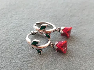 Pendientes aro rosa roja plata de ley