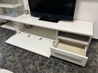 Mueble TV blanco y gris con cajón