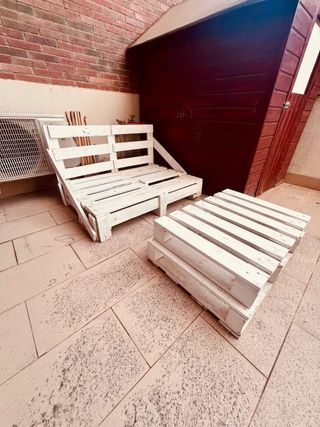 Sofá y Mesita Palets Madera Blanca