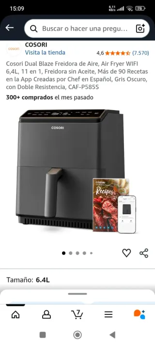 Freidora de Aire Cosori Dual Blaze 6.4L