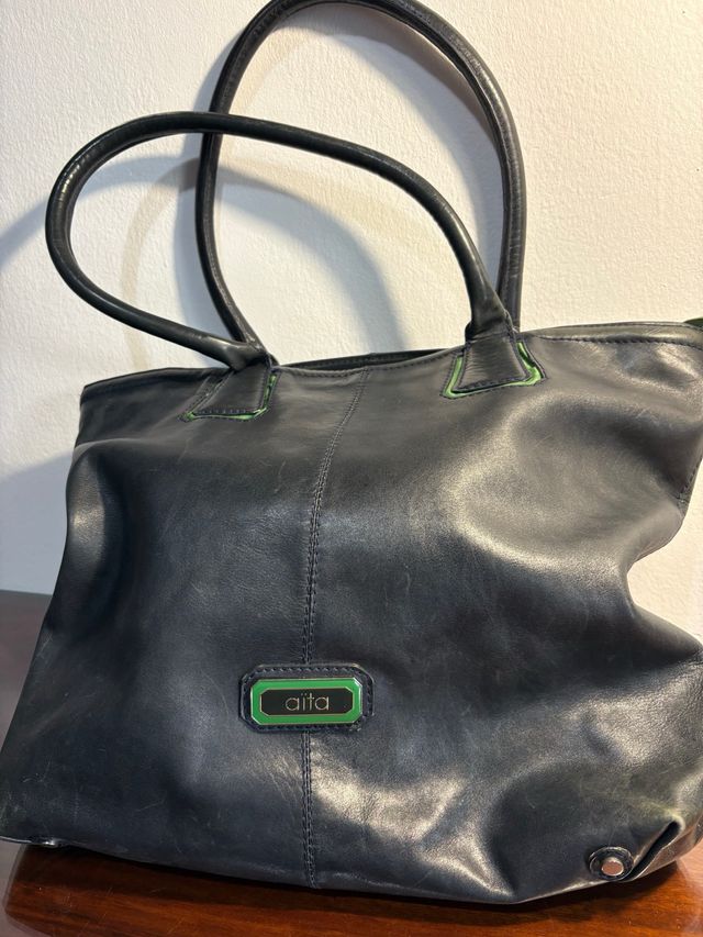 Bolso de piel Aita azul marino oscuro