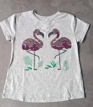 Camiseta niña flamencos lentejuelas 6-7 años