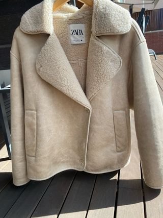 Cazadora Aviador Zara Beige Talla Xs