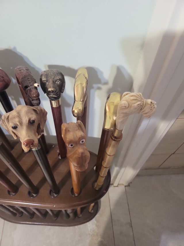 Colección de 18 bastones antiguos con empuñaduras