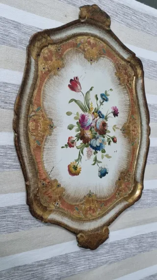 Vassoio vintage decorato fiori oro