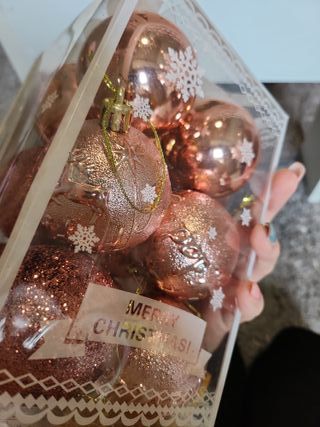 Bolas Navidad Rosa Copo Nieve Decoración