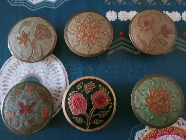 Lote 6 Cajas Latón Esmaltadas Florales