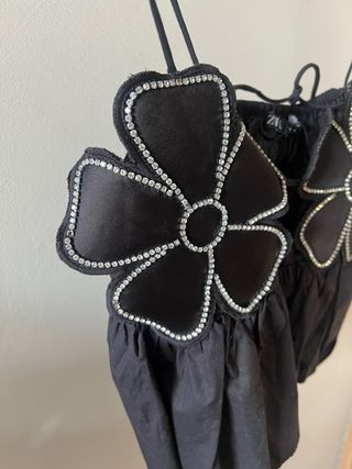 Top Zara Negro Flores Pedrería