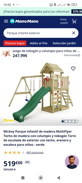 Parque infantil madera tobogán columpio