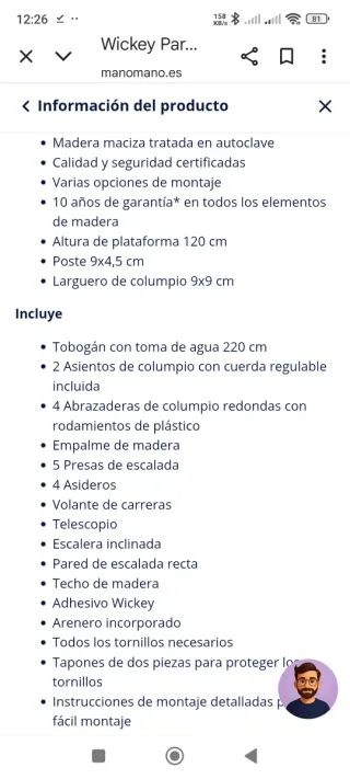 Parque infantil madera tobogán columpio