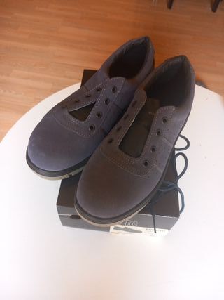 Zapato Piel Gris Talla 41 Puntera Metálica