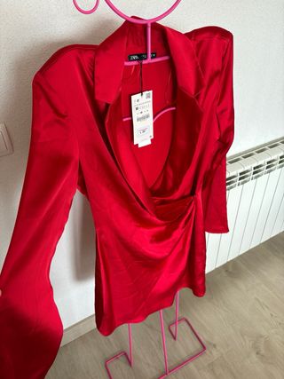 Vestido Zara Rojo Satén Drapeado