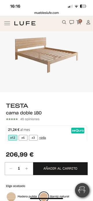 Cama Pino King Size, 180x190 como NUEVA