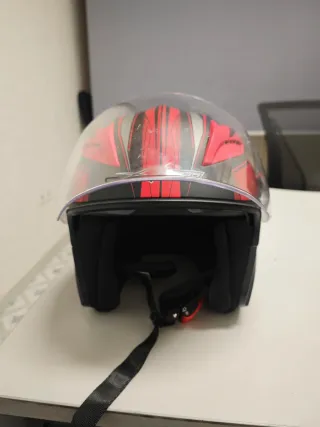 Casco abierto moto rojo y gris