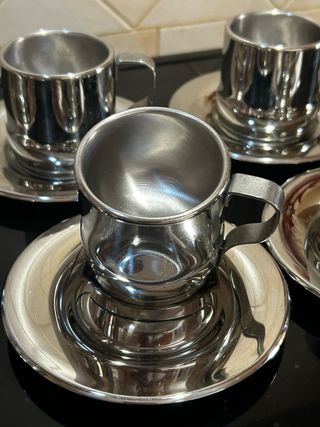 Set 6 tazze caffè  acciaio inox doppio fondo