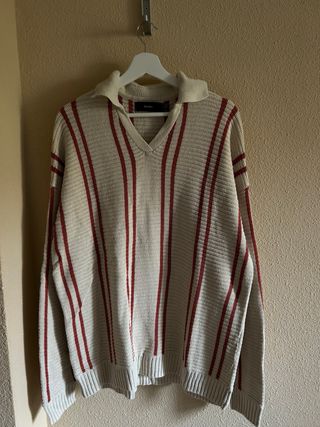 Jersey blanco con líneas naranjas - BERSHKA