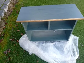 Mueble Estantería Zapatero Madera Azul Dorado