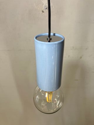 Lampadario cilindro ceramica azzurro