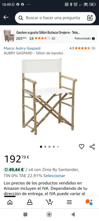 2 Sillas plegables bambú y lona y Mesa