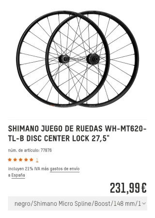 Juego de ruedas bici SHIMANO WH-MT620-TL 29" 30MM