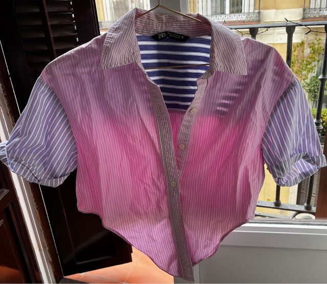 Camisa Zara cropped multicolor