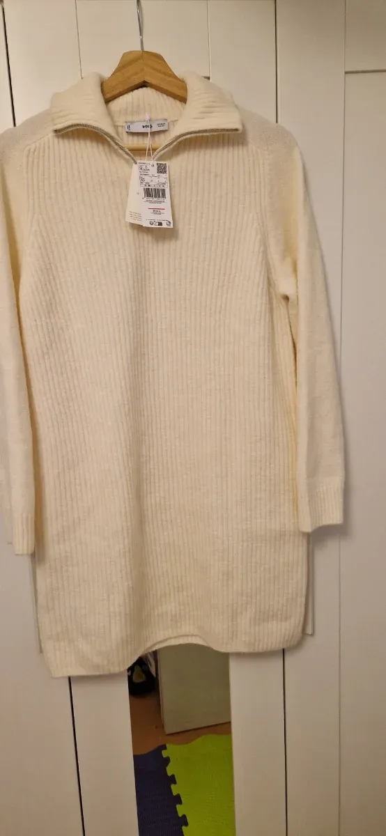 Vestido Mango color crema Cremallera Cuello Alto 