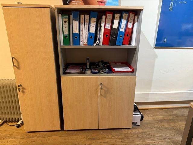 Armario de oficina beige y gris