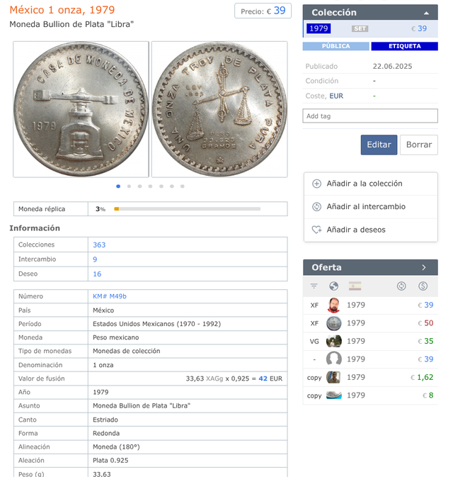 Moneda Onza Troy Casa de Moneda México 1979