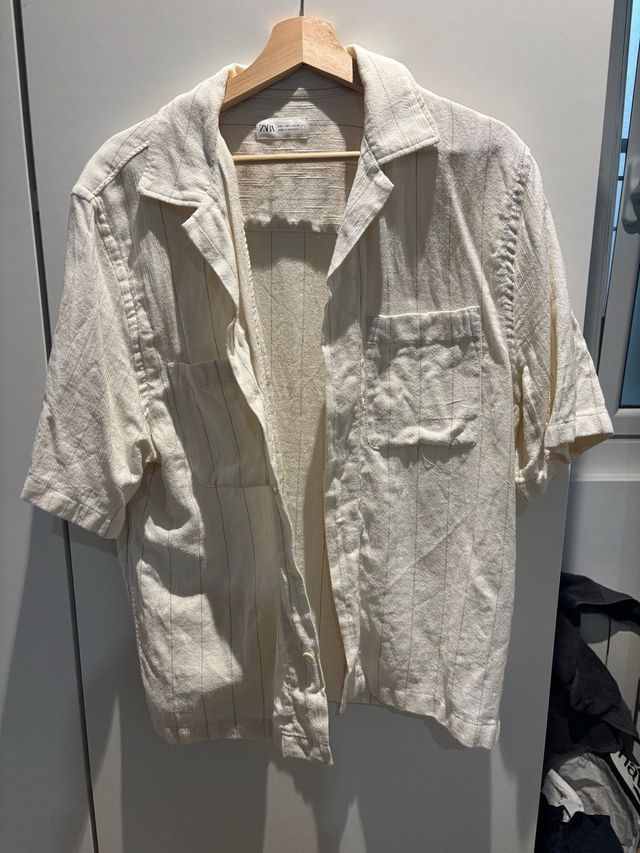 Camisa Zara Beige Rayas Talla L