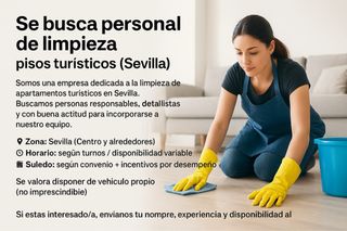 Se busca personal de limpieza – pisos turísticos