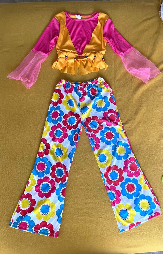 Disfraz Hippie Niña Flores Talla 10-12