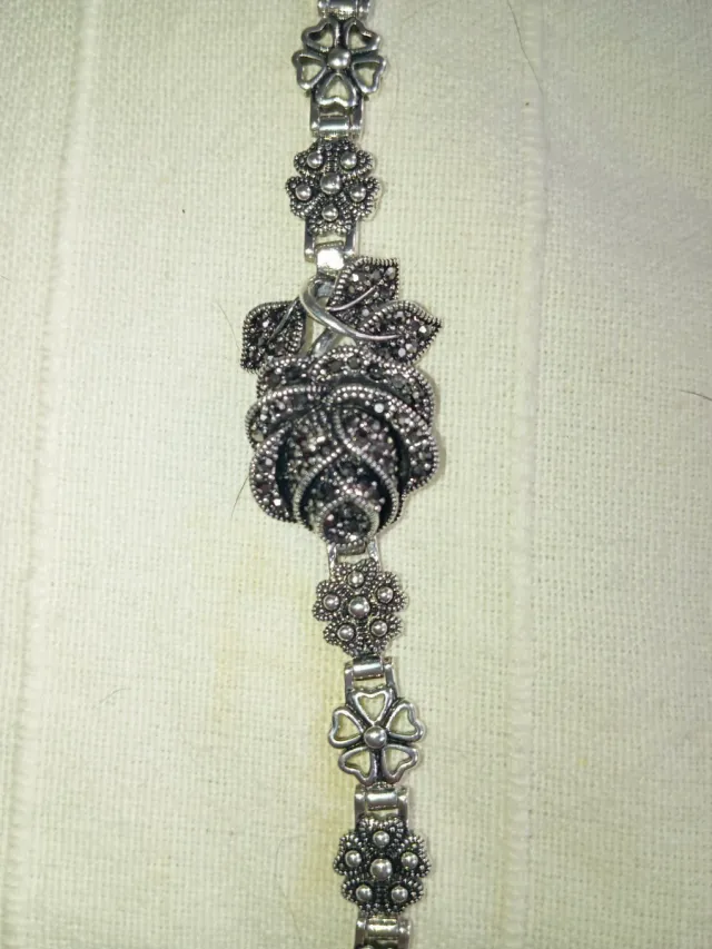 Pulsera Plata  de ley Diseño Rosa y Flores