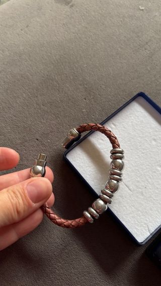 Pulsera Cuero y Plata Delgado Joyeria Aviles