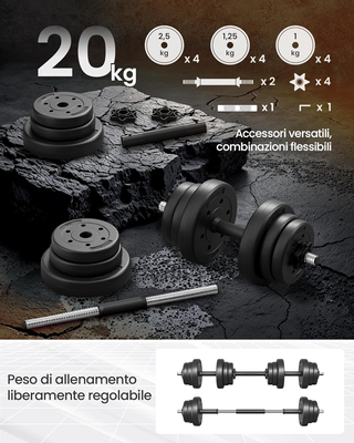 Manubri 2 in 1, Set di Bilanciere Corto, con Tubo