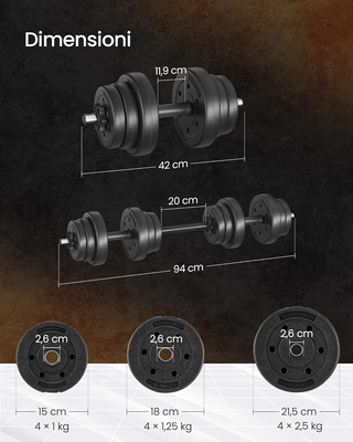 Manubri 2 in 1, Set di Bilanciere Corto, con Tubo