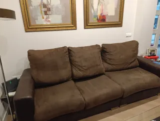 Sofá 3 plazas piel sintética y tela