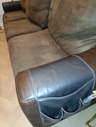 Sofá 3 plazas piel sintética y tela