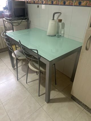 Mesa de cristal extensible gris